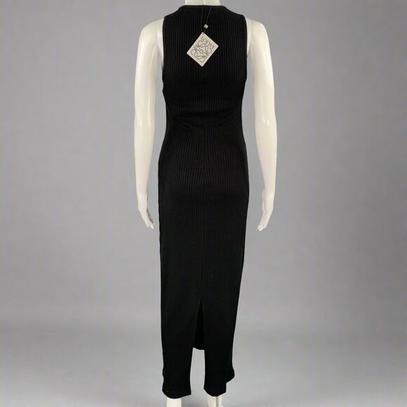 LOEWE Size M -Anagram- Black Cotton Ribbed Halter Dress - Picture 4 of 7